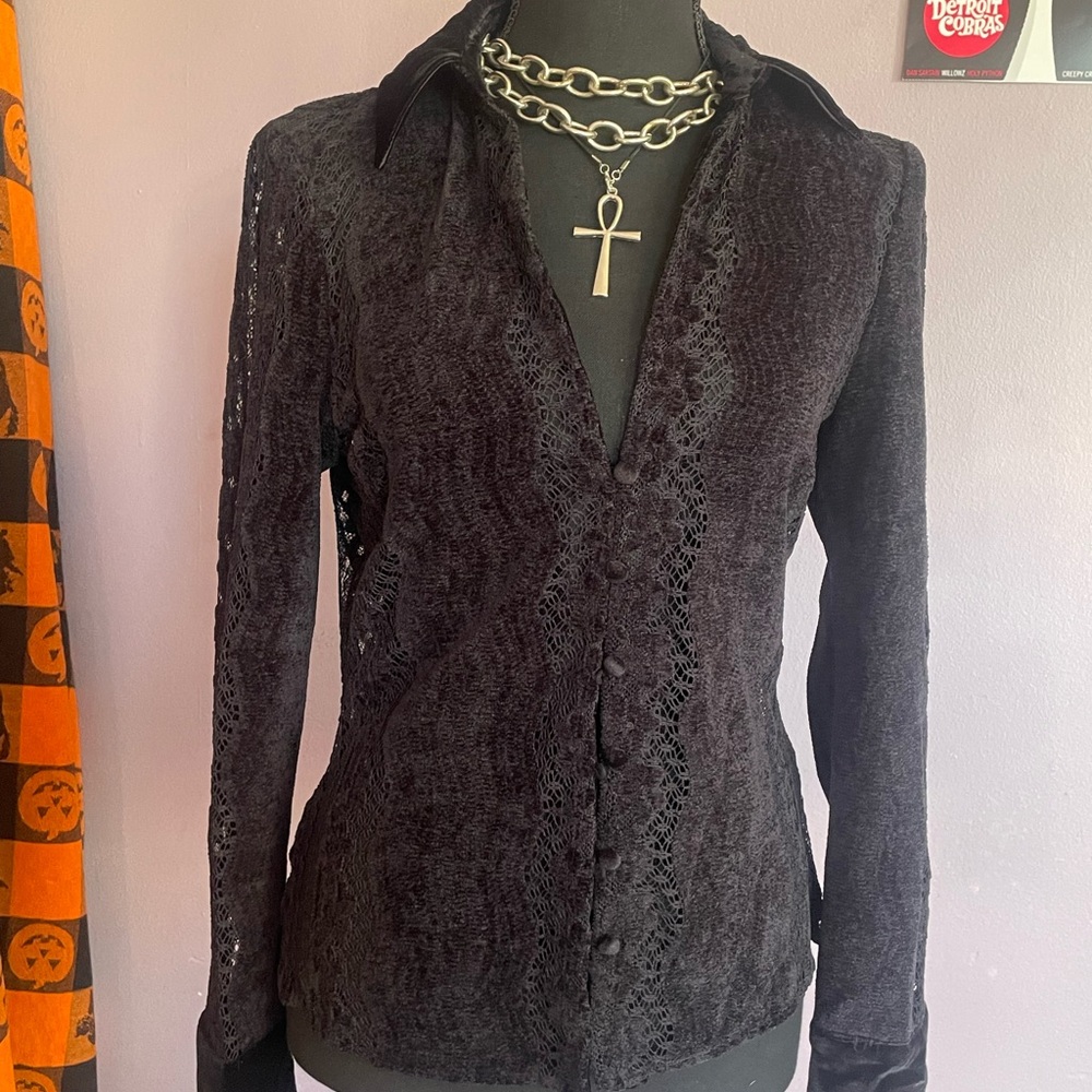 Elegant Black Lace Button-Up Top